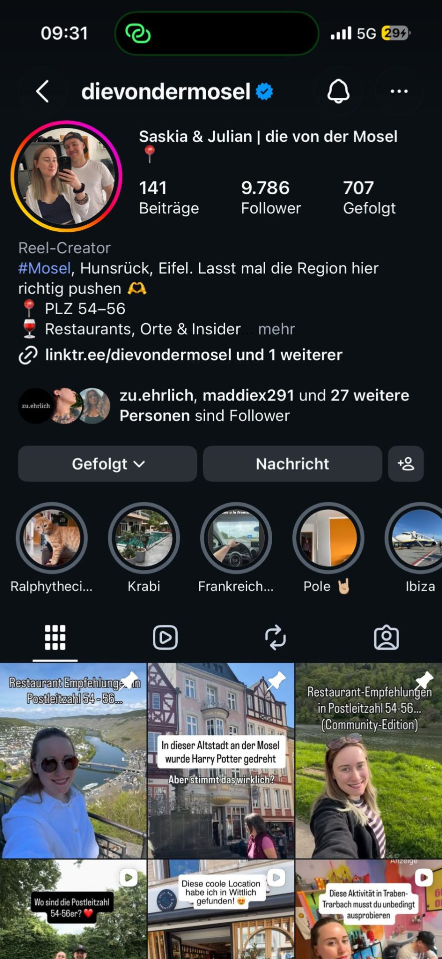 Instagram-Profil @dievondermosel – 9.786 Follower, 141 Beiträge