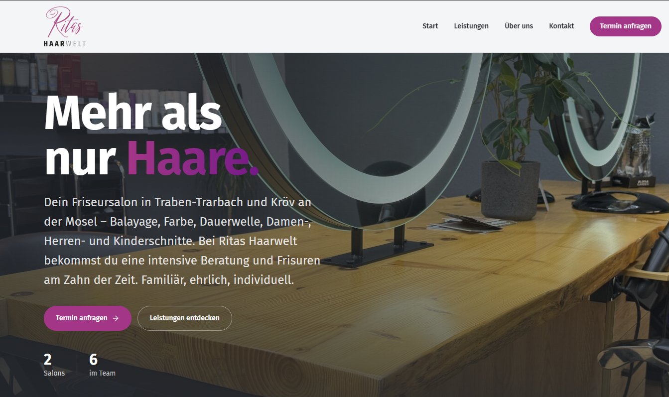 Startseite der Webseite Ritas Haarwelt – Friseursalon in Traben-Trarbach und Kröv