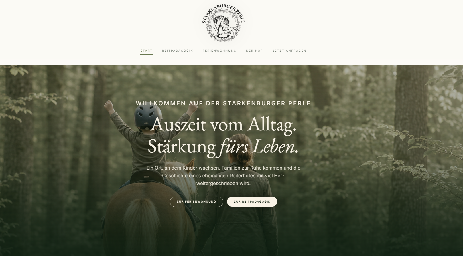 Startseite der Webseite Starkenburger Perle – Reitpädagogik und Ferienwohnung